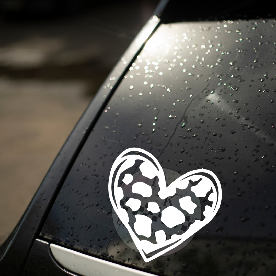 Cow Print Heart Permanent Decal Sticker