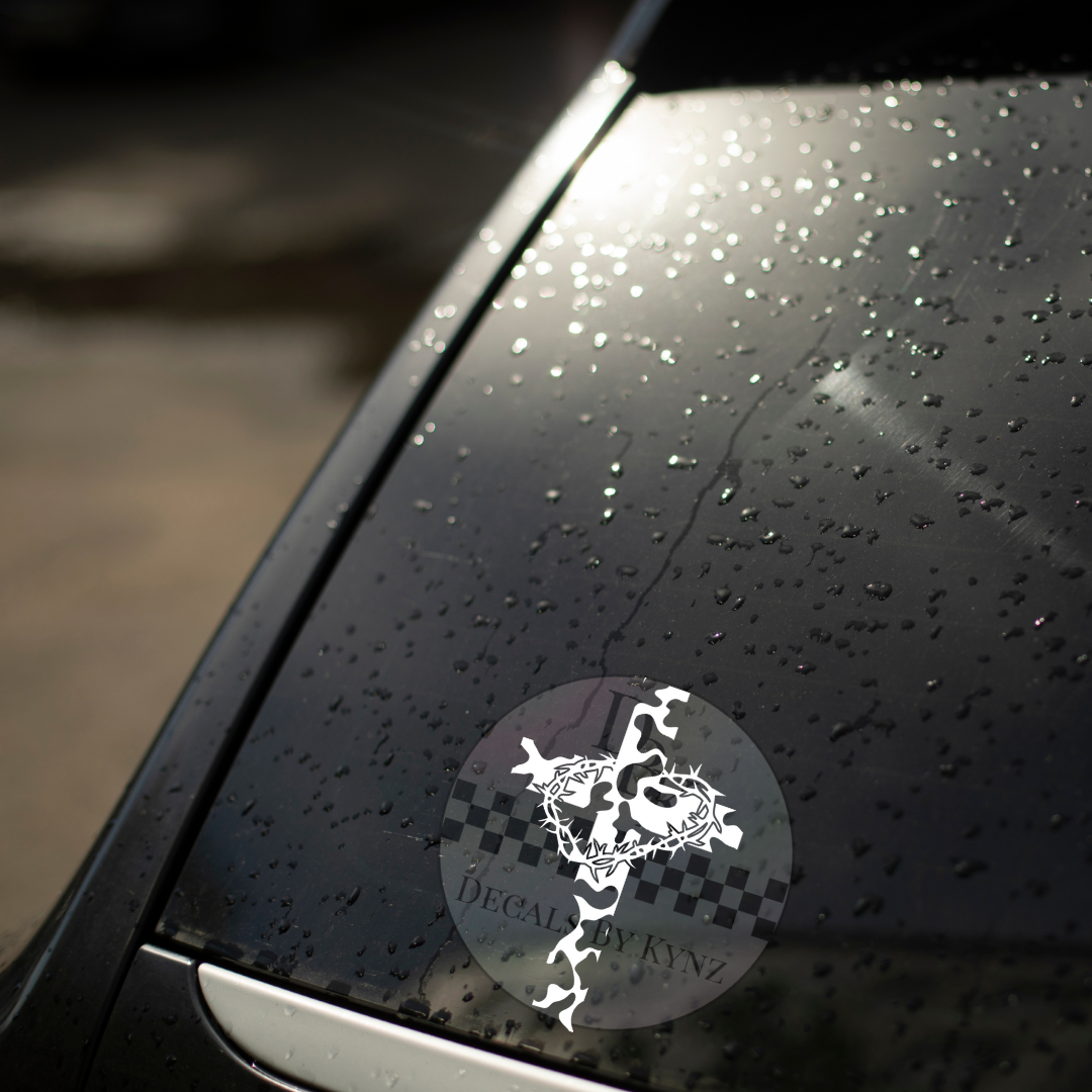 Camo Cross With Crown Of Thorns Permanent Decal Sticker