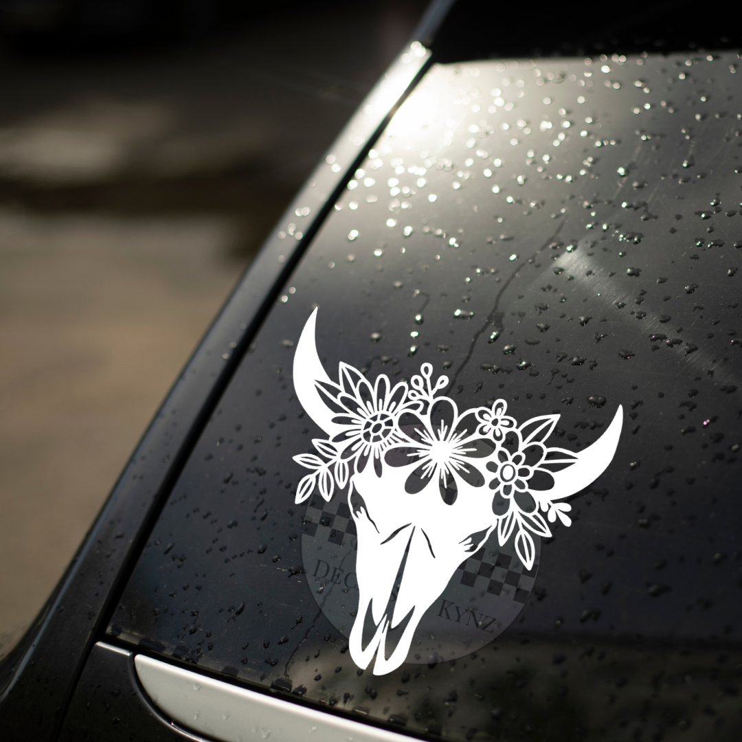 Flower Crown Cow Skull Permanent Decal Sticker