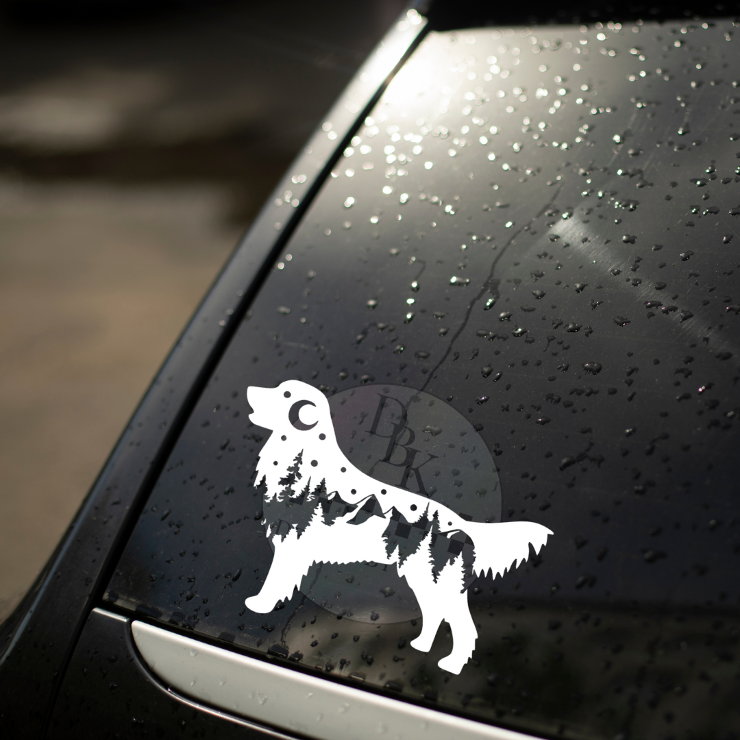 Golden Retriever Mountains Permanent Decal Sticker
