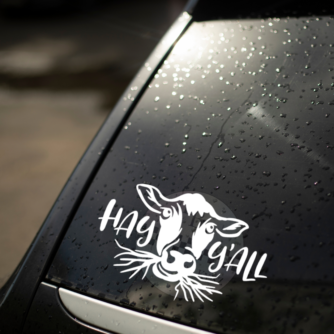 "Hay Y'all" Cow Permanent Decal Sticker